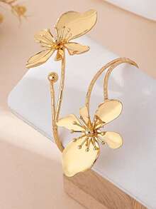 1pc Elegant And Minimalist Design With A Fresh And Sweet Golden Enamel Glaze Craftsmanship, Flower Opening Arm Ring - Gold - View 2