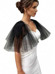 1 Pair 30cm Red Winged Pearl Mesh Puff Epaulette, Dark Bride Accessory - Multicolor - View 8