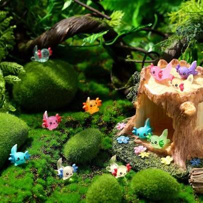 12/24/36/50pcs Mini Salamander Sculptures, Colorful Glowing Resin Salamander Luminous Small Decorations, Suitable For DIY Gardening Decor