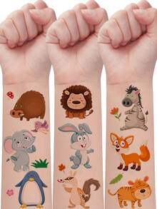 10Sheets Cartoon Animal Patterns Temporary Tattoo Sticker Body Art, Waterproof And Sweatproof Lasting For 2-5 Days, Cute Panda Penguin Boar Monkey Beast Zoon Pattern Fake Tattoo Stickers - Multicolor - View 1