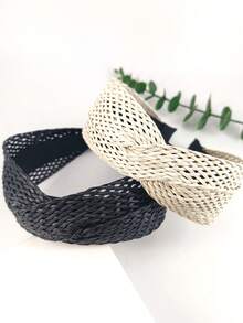 1pc Solid Color Casual Rattan Woven ABS Plastic Headband, Suitable For Daily Wear Hairband Hair Hoop,Summer,Holiday,Travel - Multicolor - View 5