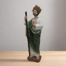 8 Inch 5" Saint St. Jude Resin Statue, Religious Home Decor Figurine, Green Sculpture Traditional Attire, Indoor Tabletop Display, Perfect Easter Gift Or Religious Room Decor, Statues For Home Decor - 1PC - View 3