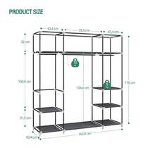 HEXCELEN Wardrobe, Freestanding Wardrobe, With Clothes Rails, Coat Stand, Fabric Shelves, Metal Frame, 3 Clothes Rails With 9 Compartments, 43 X 162 X 176cm - 灰色 - 查看 6