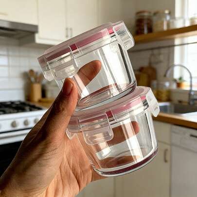 130ml Round Airtight Glass Food Storage Container With Snap Lock Lid, Leakproof & For Snacks, Food & Meal Prep