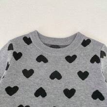 Bộ đồ dệt kim mùa xuân/thu cho bé gái, gồm áo len dài tay họa tiết trái tim và quần dài, kiểu dáng thường ngày, đa năng. - Màu Xám nhạt - Xem 6