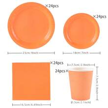 橙色一次性餐具套装，包括7/9英寸纸盘、纸杯、餐巾纸，适用于生日派对、节日、聚会、野餐、庆祝活动、婚礼茶会、毕业典礼等场合。 - 正雨橙色 - 查看 6