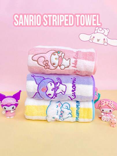 Sanrio Striped Hand Towel,Ultra Soft Microfiber,Super Absorbent,Quick Dry,Non-Shedding,Durable,Reusable,Machine Washable,Easy to Clean,Gentle on Skin,For Face & Body,Bathroom Essential,Home Use,Trararoidin,Cute p Fans,Stylish Bath Accessory