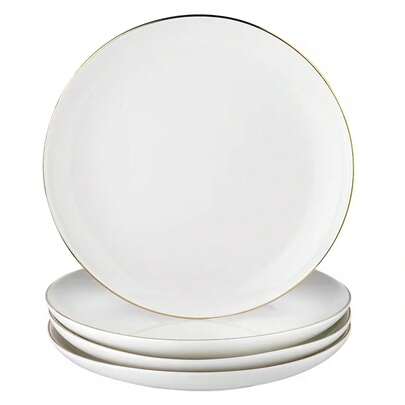10件套白色餐盘，金色镶边，沙拉盘直径10.25英寸，餐盘直径7.5英寸，适合家庭聚会、派对、户外活动、婚礼、餐厅等场合。