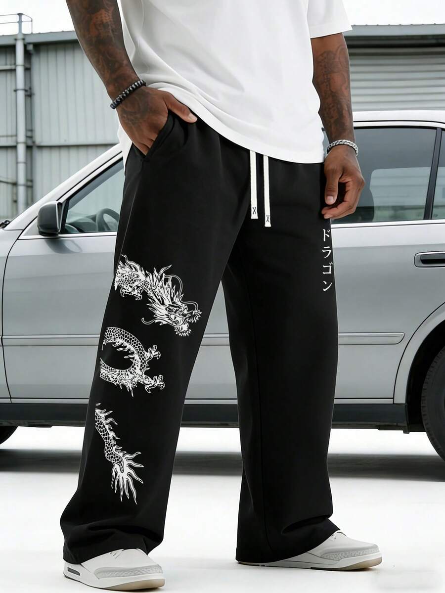 Pantalones de estilo universitario callejero para hombres de talla grande, otoño - Negro - Ver 1