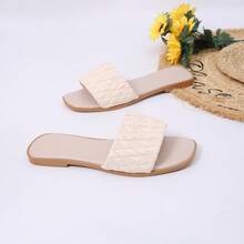 女士休闲编织圆头平底拖鞋，适合居家和户外穿着 - 米色 - 查看 10