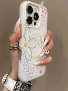 1pc Spring Flower Pattern Jelly 2-In-1 Magnetic Phone Case, Couples Phone Case Valentine's Day Phone Case, Suitable For IPhone 17 Pro Max/16 Pro Max/15 Pro Max/13/15/16/17 Pro/14/11, Fashionable Flower Pattern Jelly 2-In-1 Magnetic Phone Protective Case - White - View 3