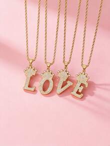 时尚嘻哈皇冠字母吊坠项链，女士字母项链，适合女孩，派对、生日礼物和日常佩戴 - 皇冠字母吊墜項鍊 - 查看 1