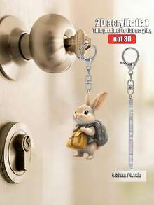 [2D Flat] Cute Bunny Acrylic Keychain, Hanging Ornament, (2D Acrylic Plane) One Backpack Rabbit, Adorable Animal Keyring For Women, Girls And Students - Perfect Bag Charm, Purse Accessory And Backpack Pendant - Ideal Birthday Gift, Daily Use, Car Suspension, Fun Decoration, Home Decor, Backpack Accessory - Lightweight, Durable, And Fashionable Key Accessory For Bags, Keys, And Lanyards, Souvenirs, Easter Gifts - Multicolor - View 1