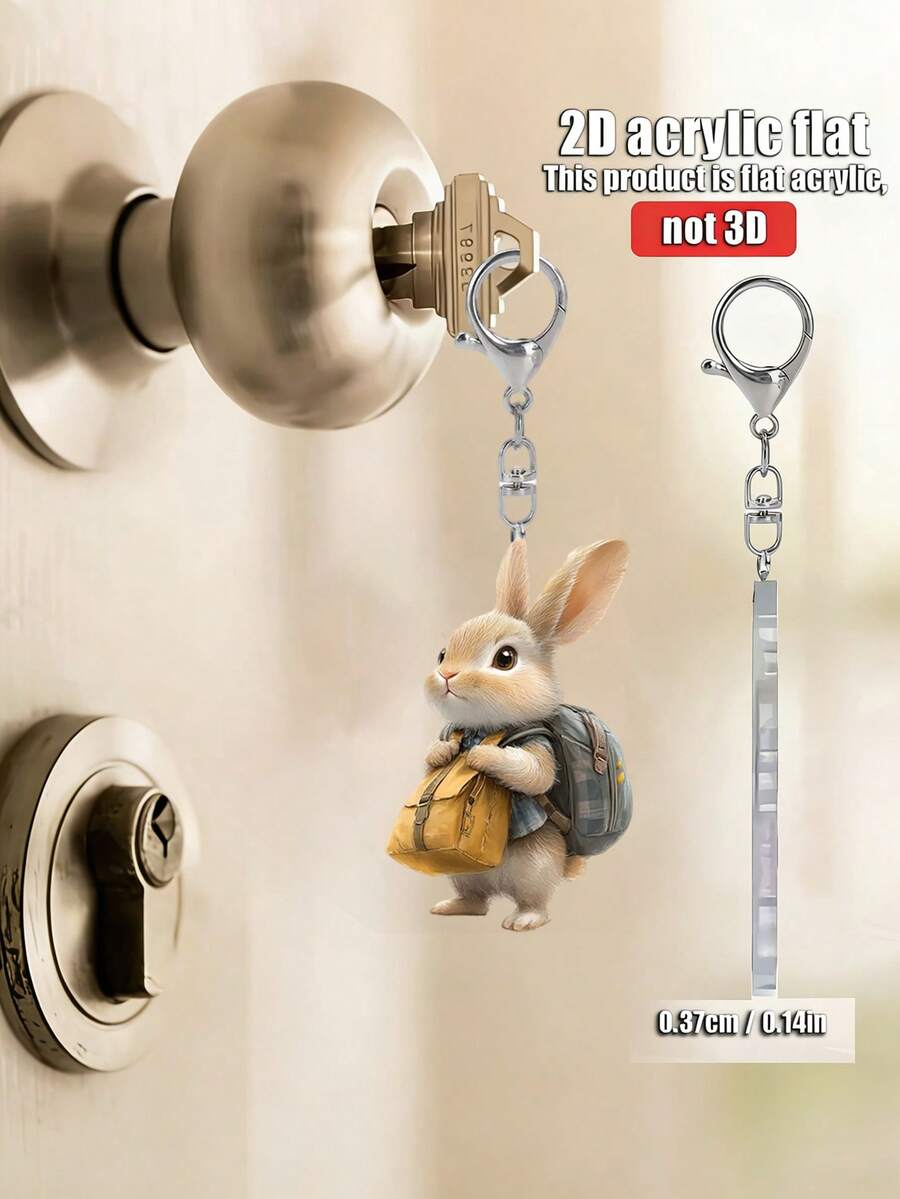[2D Flat] Cute Bunny Acrylic Keychain, Hanging Ornament, (2D Acrylic Plane) One Backpack Rabbit, Adorable Animal Keyring For Women, Girls And Students - Perfect Bag Charm, Purse Accessory And Backpack Pendant - Ideal Birthday Gift, Daily Use, Car Suspension, Fun Decoration, Home Decor, Backpack Accessory - Lightweight, Durable, And Fashionable Key Accessory For Bags, Keys, And Lanyards, Souvenirs, Easter Gifts - Multicolor - View 1