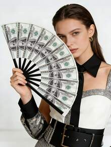 1pc Retro Dollar Pattern Foldable Hand Fan, Unique Party & Photography Prop, Perfect Gift For Christmas, Mother's Day, Father's Day And Birthday - Multicolor - View 1