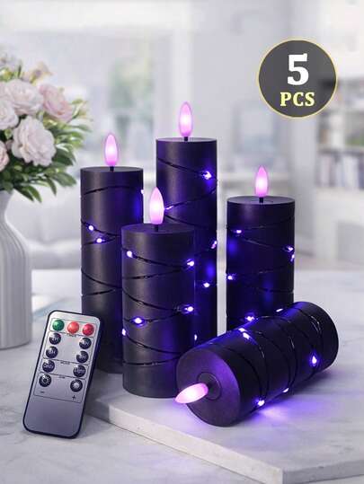 Bộ 2/3/4/5 đèn dây trang trí có điều khiển từ xa, chức năng hẹn giờ/điều khiển từ xa, chạy bằng pin, đèn nhấp nháy tích hợp, nến không lửa dùng để trang trí bàn, thích hợp cho gia đình, Halloween, Giáng sinh, Ngày lễ tình nhân, Sinh nhật, Quà tặng, Cầu hôn, Đám cưới, Tiệc tùng, tạo không khí lễ hội khác nhau.
