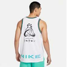 Nike Striped Color-Blocked Logo Print Mesh Lightweight And Comfortable Basketball Vest, Men's, White. - White - View 5