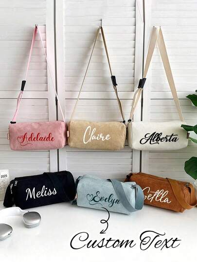 1 pieza Bolsa de maquillaje de pana personalizada, bolsa de almacenamiento con texto y nombre personalizados, bolsa de cosméticos de viaje, bolsa de hombro casual, bolsa bandolera con estilo, regalo de boda, bolsa de aseo de viaje, regalo de cumpleaños para mujer, regalo para dama de honor, Navidad, regalo de fiesta/hermandad, regalos ideales para ella, novia, familia, amigos, regalos del Día de San Valentín, regalo para dama de honor, regalo de boda, regalo de cumpleaños para ella, regalo del Día de la Madre, regalos de Año Nuevo, regalos de Ramadán, accesorios de viaje
