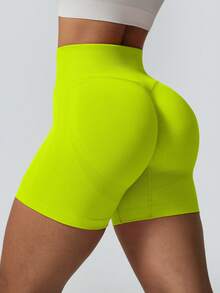NcmRyu 1 buah Celana Pendek Olahraga Wanita Tanpa Jahitan, Elastis, Bergaris, Pinggang Tinggi, Mengangkat Bokong, Lembut, Nyaman - Lime Green - View 8