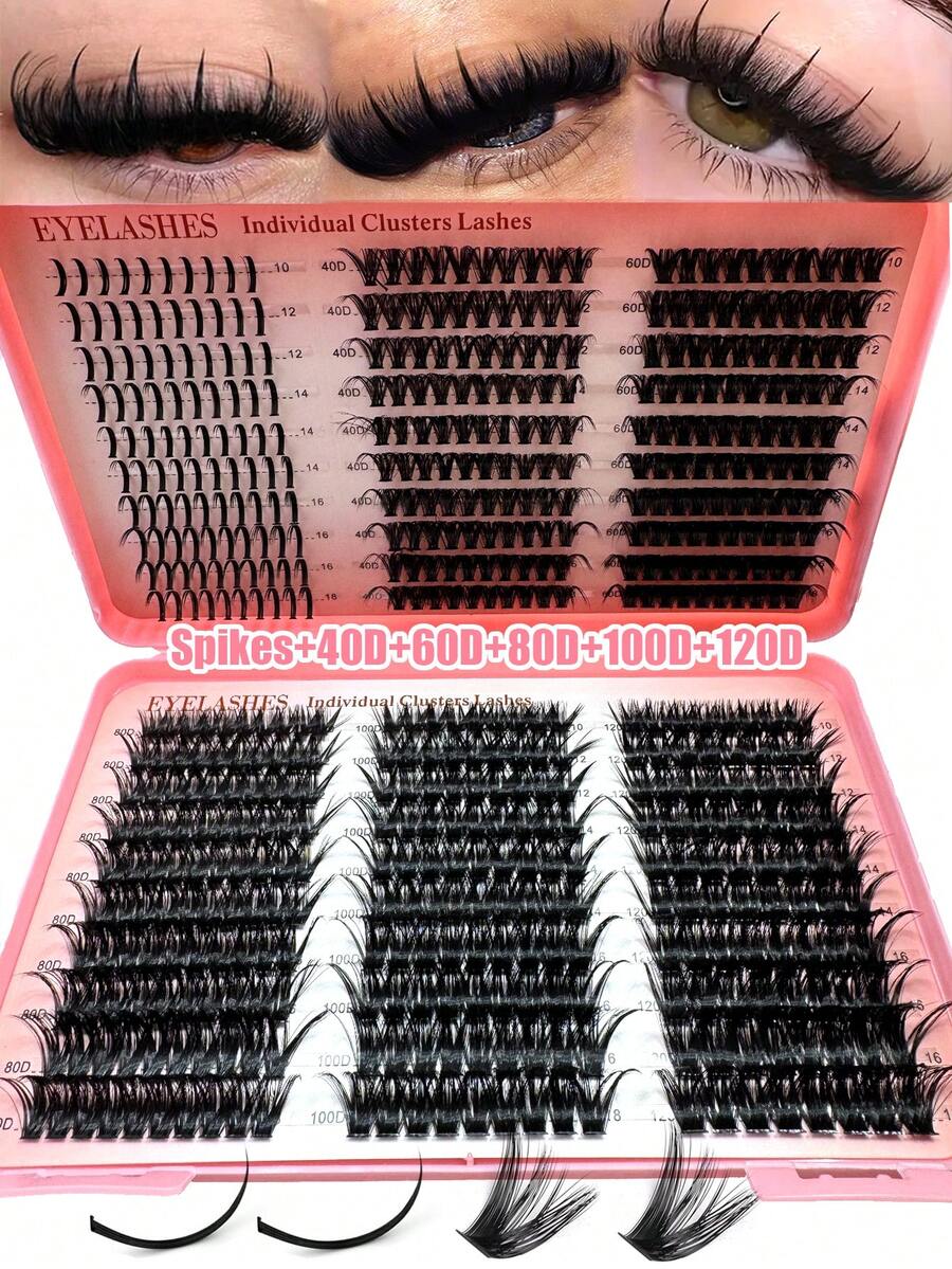 大容量睫毛册，包含40D、60D、80D、100D和120D睫毛，下睫毛及睫毛簇套装，570片俄罗斯睫毛嫁接套装，3D浓密睫毛簇，尖头睫毛簇，浓密单根睫毛簇，DIY仙女/漫画风格睫毛，8-18mm混合长度，自然柔软，多种类型，适合各种风格，可重复使用的化妆配件，睫毛簇，单根睫毛，假睫毛