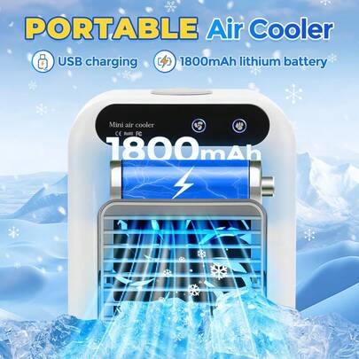 Hailicare Ventilador enfriador de aire con refrigeración por agua, enfriador de aire portátil para habitación, oficina y automóvil, 1800mAh
