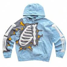 American Y2K  Hip-Hop Letter Printing Hot-Selling Hoodie Personalized Street Men's And Women's Loose Zipper - 藍色 - 查看 2