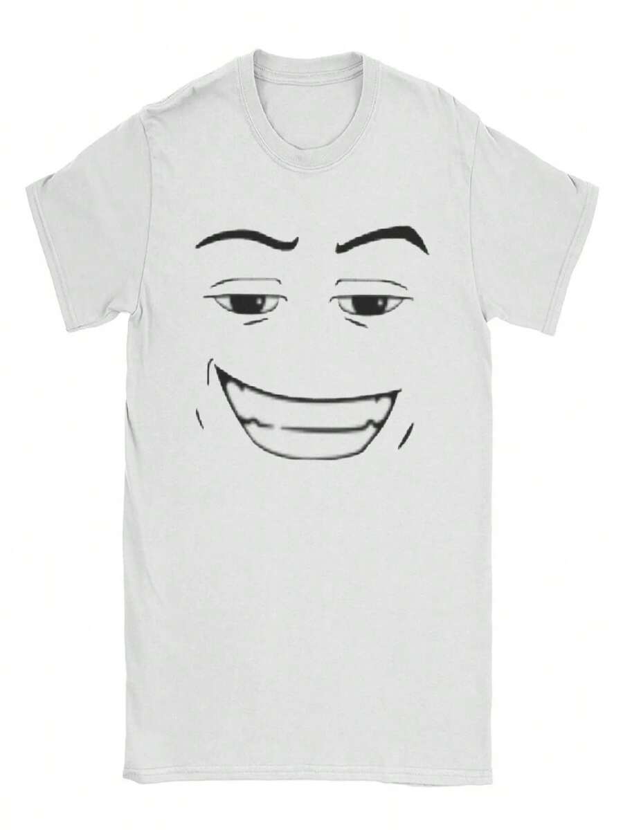 Women Robot Robloxs Man Face Gaming Meme T Shirts Women Clothing Vintage Short Sleeve Round Neck Tees Unique T-Shirts - White - View 1