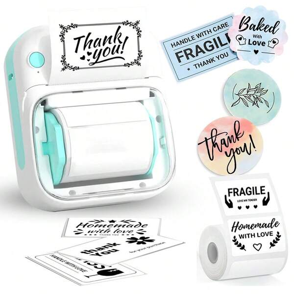 便携式无线标签打印机，适用于小型企业、办公室、家庭，可打印地址，热敏标签打印机，附赠一卷 20-40 毫米标签纸