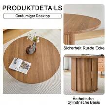 Mesa de comedor redonda de 120 cm para 4-6 personas, mesa de comedor redonda con barandilla de madera, con dos compartimentos de almacenamiento, mesa de comedor moderna de estilo rústico para cocina, sala de estar - Nuez - Ver 9