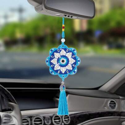 DIY钻石画汽车挂饰，手工水晶花朵汽车内饰装饰吊坠礼品