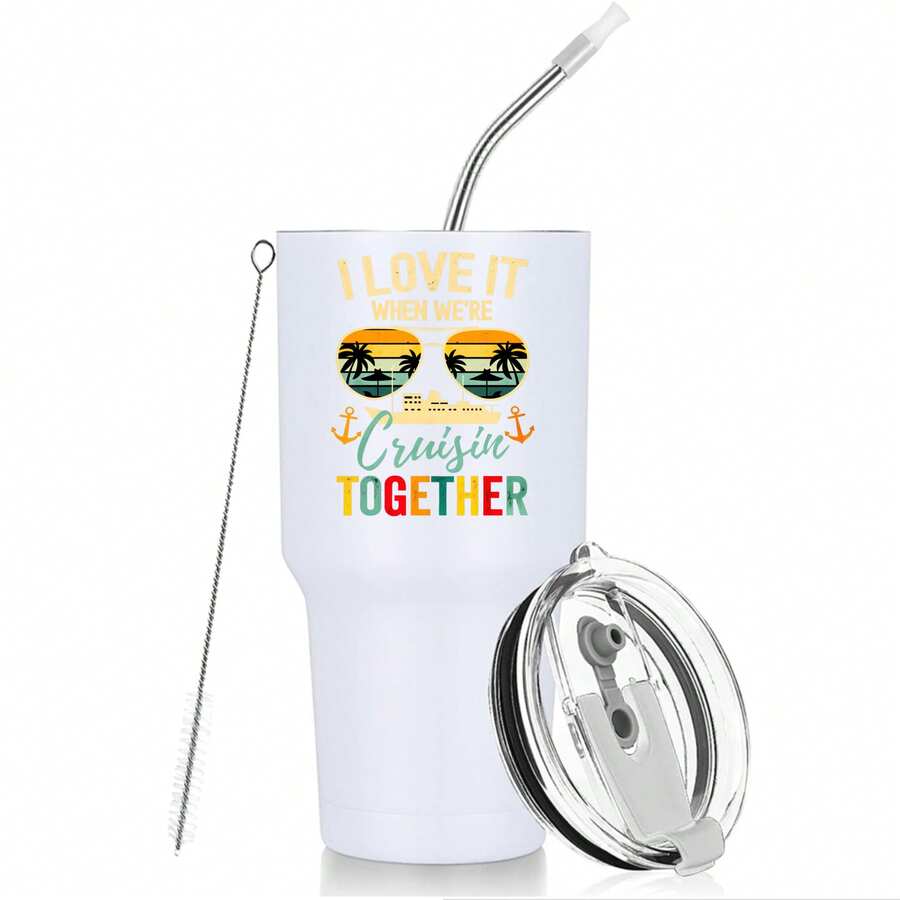 30oz Stainless Steel Tumbler Black White Options, I Love It When We're Cruisin Together Graphic Cups, Insulated Travel Coffee Mug With Lid And Straw , Double Wall Vacuum Reusable Travel Cups, Funny Birthday Party Gift For Women & Men - 白色 - 查看 1