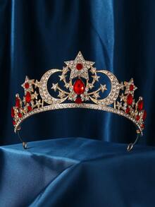 Tiara Crowns Star Moon Wedding Crystal Bridal Headband Rhinestone Hair Band For Women - Red - View 1