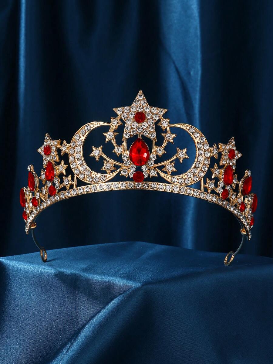 Tiara Crowns Star Moon Wedding Crystal Bridal Headband Rhinestone Hair Band For Women - Red - View 1