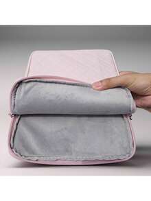 Stylish Quilted Tablet Case With Phone Pocket & Handle, Soft Pink Diamond Pattern Carrying Sleeve For - Baby Pink - View 7