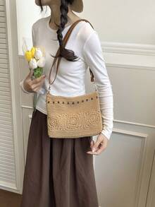 Handmade Woven Bag, New Summer Casual Fashion Women's Shoulder Crossbody Bucket Bag - Khaki - View 5