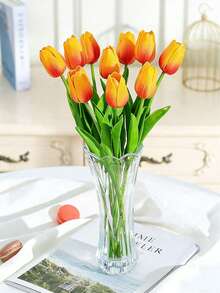 5/10/12支装高级仿真花，触感逼真，郁金香花束，适用于婚礼、房间、家居、酒店派对、情人节、新年礼物、生日、毕业礼物等场合。 - 橘色 - 查看 1