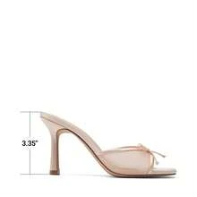 Women Fashion Stiletto Mule Sandals With Bow Mesh Decorative, Open Toe Mesh Breathable Slip-On Summer High Heel Sandals For Daily Party Wedding Wearing - Màu be - Xem 5