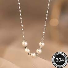 High-Quality Stainless Steel Necklace, Anti-Fading, Simple And Elegant, Suitable For Daily Wear Or Parties, A Fashionable Women's Necklace, Jewelry Accessory, And An Exquisite Gift For Women. - Bạc - Xem 5