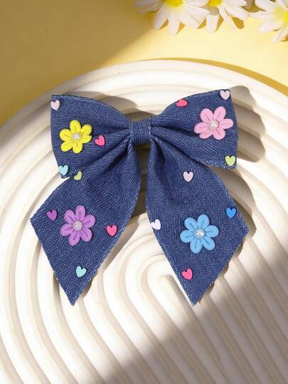 1pc Retro Denim Bow Hair Clip For Girls Cute Daily Hair Bows Shoots Casual Outings Hair Clip For Effortless Chic & Youthful Vibe Hairpins Teens Hair Accessories