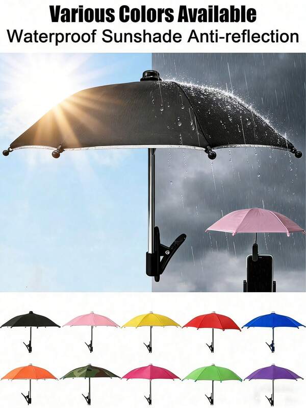 1pc Phone Clamp Umbrella, Outdoor Waterproof Sunshade Umbrella With Clip Bracket, Anti-UV Mini Umbrella For Light Rain, Universal Phone Sun Visor, Outdoor Anti-Glare Phone Sun Shade Travel Essentials Workout School Supplies Holiday Camping Holiday Essentials,Spring Summer Picks,Brides Maid Gifts,Room,Bedroom Decor,Beach,Travel,For Men,For Women,Vacation,Cute Stuff