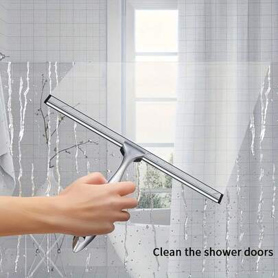 1 Piece Of Stainless Steel Droplet Shaped Scraper With Silicone Blade, A Multifunctional Bathroom Cleaning Tool Suitable For Bathrooms, Glass Doors, Mirrors, Tiles, And Car Glass, With Wall Hooks, Stylish Design, Durable Structure, Droplet Shaped Scraper