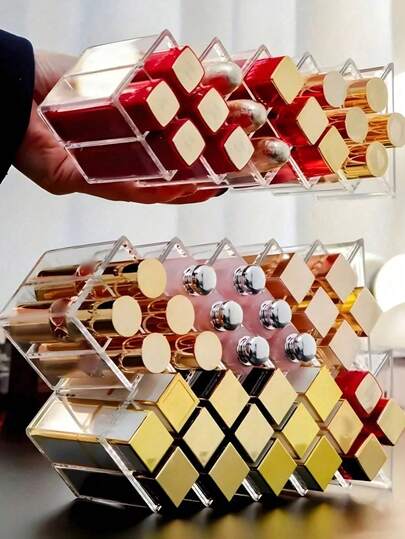 1 Lipstick Storage Box, Cosmetics Sorting Box, 16 Slot Red Tower Rack, Perfume Rack Storage Box, Suitable For Lip Gloss, Lipstick And Other Cosmetics, Necessary For Holiday, Suitable For Beach, Bathroom, Bedroom Storage, Large Capacity