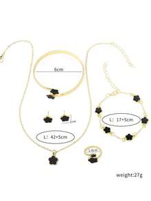 Bộ trang sức trang trí hoa may mắn 6 món cho nữ, 1 đôi hoa tai, 1 vòng cổ, 1 vòng tay, 1 vòng tay dạng vòng tay, 1 nhẫn, thích hợp để đeo hàng ngày - Nhiều màu - Xem 4