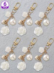 6pcs/Set Pearl Jewelry Set: Pearl Headband, Pearl Necklace, Rose Heart Keychain, Elegant Bridal & Fashion Accessories. Suitable For Weddings, Daily Wear, And Gifting. High-Quality Faux Pearl, Golden Accents, Vintage Design. Must-Have For Brides, Ideal For Fashion Enthusiasts, And An Unforgettable Gift. - Gold - View 9