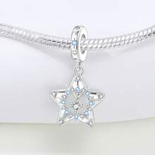 CYMYSS 1pc Fashionable Star Pendant, 925 Silver Plated With Embedded Artificial Zirconia, Delicate Blue & White Zirconia Accents, Star Charm Pendant, Gift For Women, Valentine's Day/Birthday - Multicolor - View 3