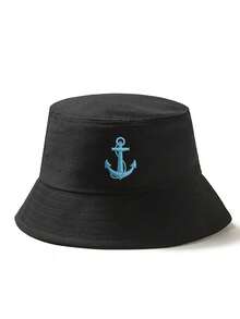 1pc Versatile New Embroidered Bucket Hat, Korean Style Sun Protection Hat, Casual Pure Cotton Foldable Bucket Hat - A - View 5