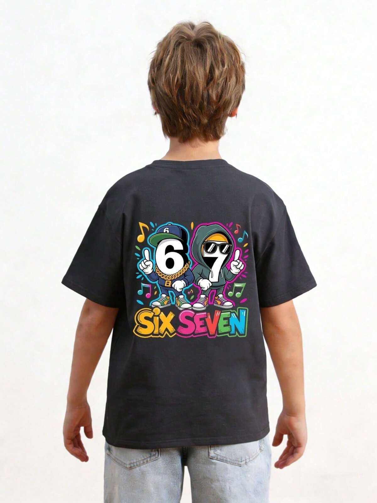 Chemise T-shirt pour adolescent "Six Seven" 67 avec impression de numéros et de lettres de bande dessinée, convient pour la rue, le campus, les événements, le port quotidien, un Top d'été pour garçons 5