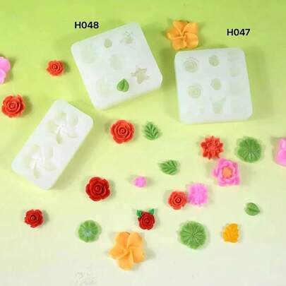 迷你荷叶花硅胶模具，DIY花卉植物树脂环氧树脂粘土蜡烛蜡装饰模具，多用途可重复使用模具