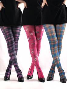 1 Pair Women's Colorful Plaid Print Pantyhose - Multicolor - View 1