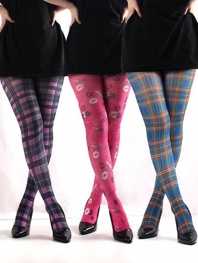 1 Pair Women's Colorful Plaid Print Pantyhose
